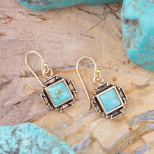 Load image into Gallery viewer, Blue Turquoise Golden Aztec Earrings