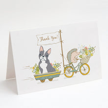 Load image into Gallery viewer, Boston Terrier Blue and White Greeting Cards -  Blank Note Cards – 8-Pack of Artist-Designed Cards with Envelopes