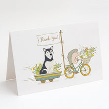 Load image into Gallery viewer, Siberian Husky Black Greeting Cards -  Blank Note Cards – 8-Pack of Artist-Designed Cards with Envelopes