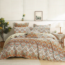Load image into Gallery viewer, DaDa Bedding Bohemian Floral Paisley Garden Coral Teal Quilted Bedspread Set (LH1403)