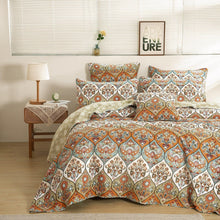 Load image into Gallery viewer, DaDa Bedding Bohemian Floral Paisley Garden Coral Teal Quilted Bedspread Set (LH1403)