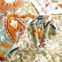 Load image into Gallery viewer, DaDa Bedding Bohemian Floral Paisley Garden Coral Teal Quilted Bedspread Set (LH1403)