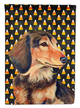 Load image into Gallery viewer, Dachshund Candy Corn Halloween Portrait Garden Flag – Decorative Outdoor Yard Flag