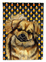 Load image into Gallery viewer, Tibetan Spaniel Candy Corn Halloween Portrait Garden Flag – Decorative Outdoor Yard Flag