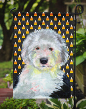 Load image into Gallery viewer, Old English Sheepdog Candy Corn Halloween Portrait Garden Flag – Decorative Outdoor Yard Flag