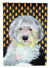 Load image into Gallery viewer, Old English Sheepdog Candy Corn Halloween Portrait Garden Flag – Decorative Outdoor Yard Flag