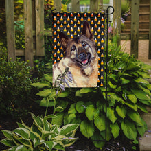 Load image into Gallery viewer, Norwegian Elkhound Candy Corn Halloween Portrait Garden Flag – Decorative Outdoor Yard Flag