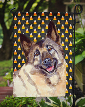 Load image into Gallery viewer, Norwegian Elkhound Candy Corn Halloween Portrait Garden Flag – Decorative Outdoor Yard Flag