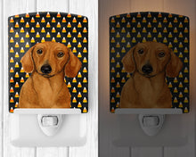 Load image into Gallery viewer, Dachshund Candy Corn Halloween Portrait Ceramic Night Light LH9053CNL
