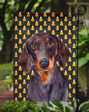 Load image into Gallery viewer, Dachshund Candy Corn Halloween Portrait Garden Flag – Decorative Outdoor Yard Flag