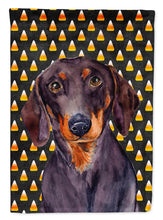 Load image into Gallery viewer, Dachshund Candy Corn Halloween Portrait Garden Flag – Decorative Outdoor Yard Flag