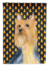 Load image into Gallery viewer, Silky Terrier Candy Corn Halloween Portrait Garden Flag – Decorative Outdoor Yard Flag