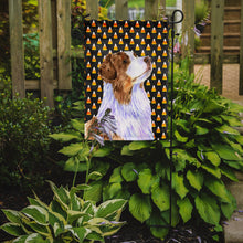 Load image into Gallery viewer, Australian Shepherd Candy Corn Halloween Portrait Garden Flag – Decorative Outdoor Yard Flag