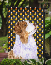 Load image into Gallery viewer, Australian Shepherd Candy Corn Halloween Portrait Garden Flag – Decorative Outdoor Yard Flag
