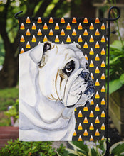 Load image into Gallery viewer, Bulldog English Candy Corn Halloween Portrait Garden Flag – Decorative Outdoor Yard Flag