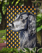 Load image into Gallery viewer, Flat Coated Retriever Candy Corn Halloween Portrait Garden Flag – Decorative Outdoor Yard Flag