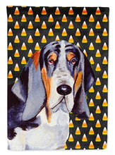 Load image into Gallery viewer, Basset Hound Candy Corn Halloween Portrait Garden Flag – Decorative Outdoor Yard Flag