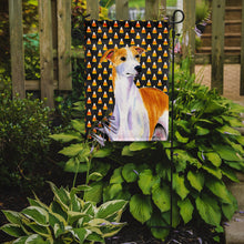 Load image into Gallery viewer, Whippet Candy Corn Halloween Portrait Garden Flag – Decorative Outdoor Yard Flag