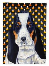 Load image into Gallery viewer, Basset Hound Candy Corn Halloween Portrait Garden Flag – Decorative Outdoor Yard Flag