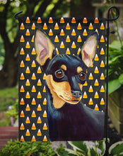 Load image into Gallery viewer, Min Pin Candy Corn Halloween Portrait Garden Flag – Decorative Outdoor Yard Flag
