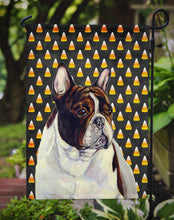 Load image into Gallery viewer, French Bulldog Candy Corn Halloween Portrait Garden Flag – Decorative Outdoor Yard Flag