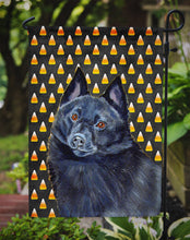 Load image into Gallery viewer, Schipperke Candy Corn Halloween Portrait Garden Flag – Decorative Outdoor Yard Flag
