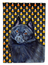 Load image into Gallery viewer, Schipperke Candy Corn Halloween Portrait Garden Flag – Decorative Outdoor Yard Flag