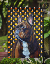 Load image into Gallery viewer, French Bulldog Candy Corn Halloween Portrait Garden Flag – Decorative Outdoor Yard Flag