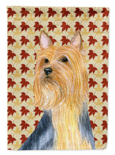 Load image into Gallery viewer, Silky Terrier Fall Leaves Portrait Garden Flag – Decorative Outdoor Yard Flag