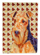 Load image into Gallery viewer, Airedale Fall Leaves Portrait Flag Canvas House Size