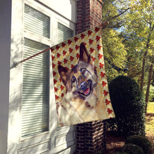 Load image into Gallery viewer, Norwegian Elkhound Fall Leaves Portrait Flag Canvas House Size