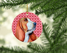 Load image into Gallery viewer, Basset Hound Valentine's Love and Hearts Ceramic Ornament