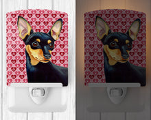 Load image into Gallery viewer, Min Pin Hearts Love and Valentine's Day Portrait Ceramic Night Light LH9155CNL
