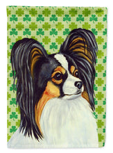 Load image into Gallery viewer, Papillon St. Patrick's Day Shamrock Portrait Garden Flag – Decorative Outdoor Yard Flag