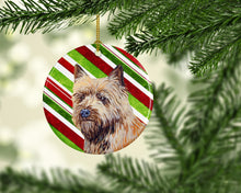 Load image into Gallery viewer, Cairn Terrier Candy Cane Holiday Christmas Ornament - Round Ceramic Ornament – Artist-Designed Keepsake Decoration LH9230