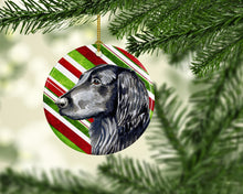 Load image into Gallery viewer, Flat Coated Retriever Candy Cane Holiday Christmas Ornament - Round Ceramic Ornament – Artist-Designed Keepsake Decoration LH9231