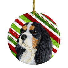 Load image into Gallery viewer, Cavalier Spaniel Candy Cane Holiday Christmas Ornament - Round Ceramic Ornament – Artist-Designed Keepsake Decoration LH9234
