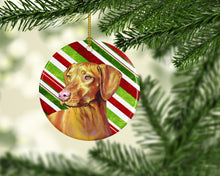 Load image into Gallery viewer, Vizsla Candy Cane Holiday Christmas Ornament - Round Ceramic Ornament – Artist-Designed Keepsake Decoration LH9235