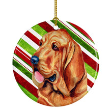 Load image into Gallery viewer, Bloodhound Candy Cane Holiday Christmas Ornament - Round Ceramic Ornament – Artist-Designed Keepsake Decoration LH9241