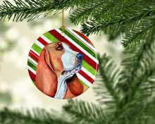 Load image into Gallery viewer, Basset Hound Candy Cane Holiday Christmas Ornament - Round Ceramic Ornament – Artist-Designed Keepsake Decoration LH9242