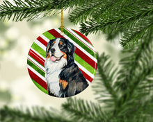 Load image into Gallery viewer, Bernese Mountain Dog Candy Cane Holiday Christmas Ornament - Round Ceramic Ornament – Artist-Designed Keepsake Decoration LH9244