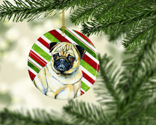 Load image into Gallery viewer, Pug Candy Cane Holiday Christmas Ornament - Round Ceramic Ornament – Artist-Designed Keepsake Decoration LH9252
