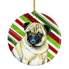 Load image into Gallery viewer, Pug Candy Cane Holiday Christmas Ornament - Round Ceramic Ornament – Artist-Designed Keepsake Decoration LH9252