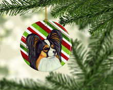 Load image into Gallery viewer, Papillon Candy Cane Holiday Christmas Ornament - Round Ceramic Ornament – Artist-Designed Keepsake Decoration LH9255