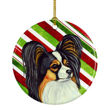 Load image into Gallery viewer, Papillon Candy Cane Holiday Christmas Ornament - Round Ceramic Ornament – Artist-Designed Keepsake Decoration LH9255
