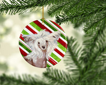Load image into Gallery viewer, Chinese Crested Candy Cane Holiday Christmas Ornament - Round Ceramic Ornament – Artist-Designed Keepsake Decoration LH9257