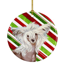 Load image into Gallery viewer, Chinese Crested Candy Cane Holiday Christmas Ornament - Round Ceramic Ornament – Artist-Designed Keepsake Decoration LH9257