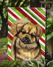 Load image into Gallery viewer, Tibetan Spaniel Candy Cane Holiday Christmas  Garden Flag – Decorative Outdoor Yard Flag