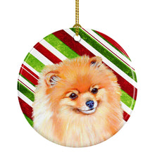 Load image into Gallery viewer, Pomeranian Candy Cane Holiday Christmas Ornament - Round Ceramic Ornament – Artist-Designed Keepsake Decoration LH9260