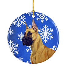 Load image into Gallery viewer, Great Dane Winter Snowflake Holiday Ornament - Round Ceramic Ornament – Artist-Designed Keepsake Decoration LH9265